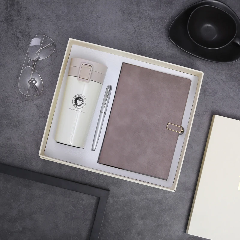 Personalized Giveaways Square Buckle Notebook Thermal Coffee Cups Metal Pen Promotion Business Gift Box Set With Custom Logo