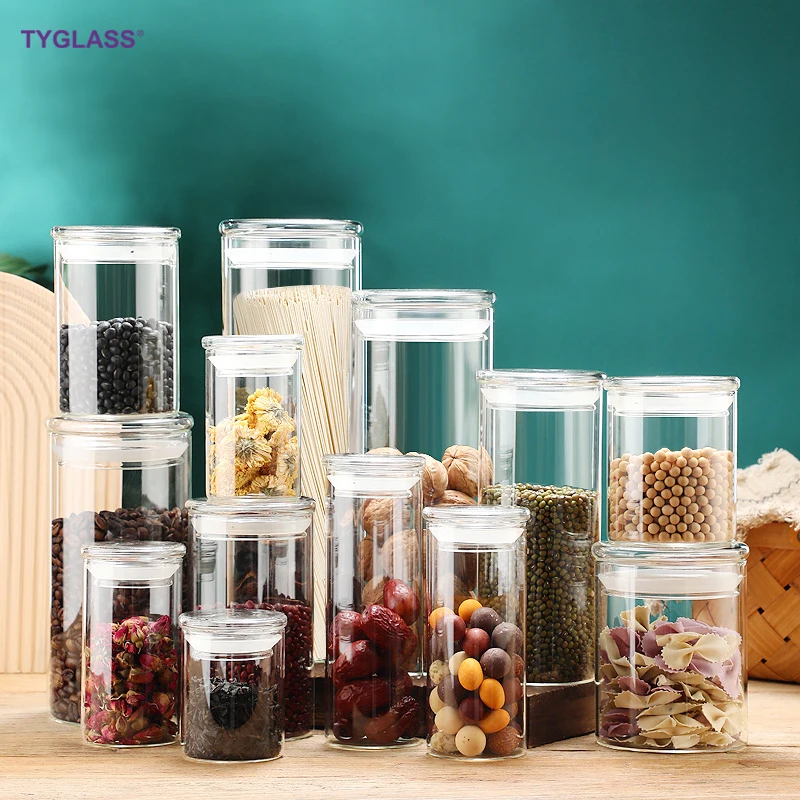 Factory price Borosilicate Glass Spice Jar Food Storage Container jar with Airtight glass Lid for Kitchen Spice Srorage