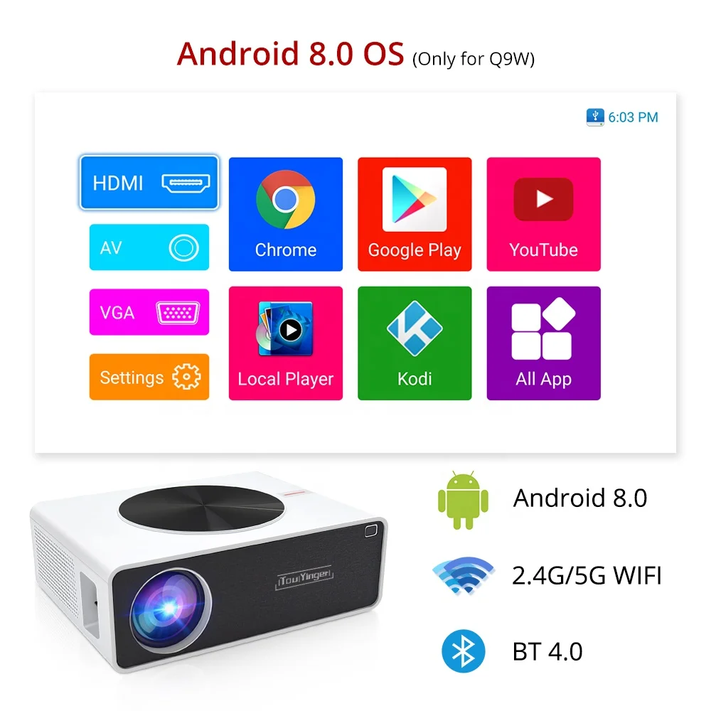 Touyinger Q9W Android Projector Smart TV LED 4K 1080P  Full HD  6500 Lumen  Movie Beamer Video Projector