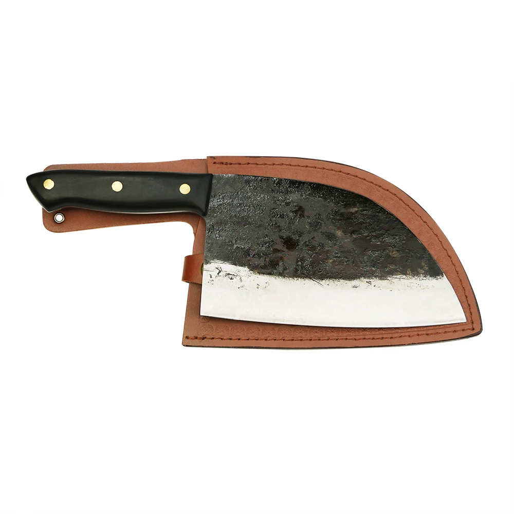 High Carbon Steel Butcher Knife with Leather Bag Cleaver Full Tang Filleting Handle Handmade Forged Kitchen KnifeSlaughter Knife