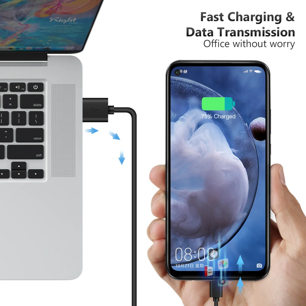 Black white 5A USB Type C Charger Cable 1M 1.5M 2M Fast Charging Type-C Cable For Samsung S8 S9 Plus For Huawei Data USB C Cable