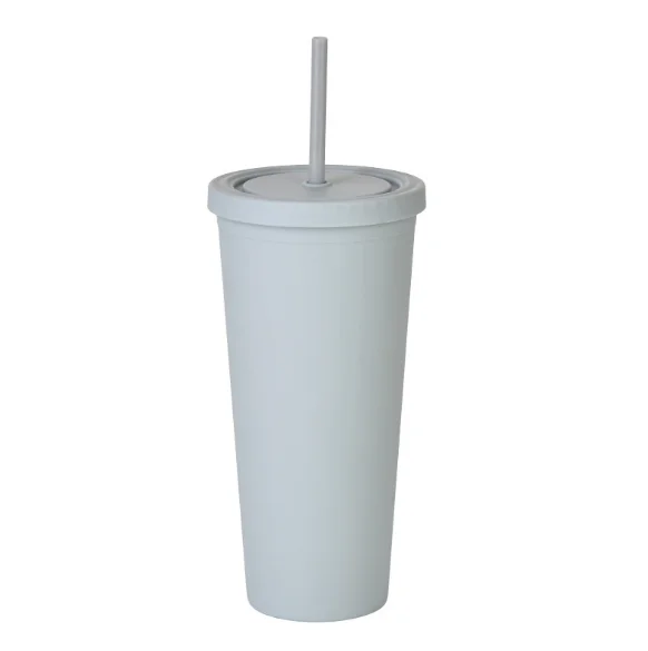 710ml Coffee Cup With Straw Matte Candy Color Double Layer Plastic Can Hold Water And Coffee Mug Plastic Tumbler Mugs