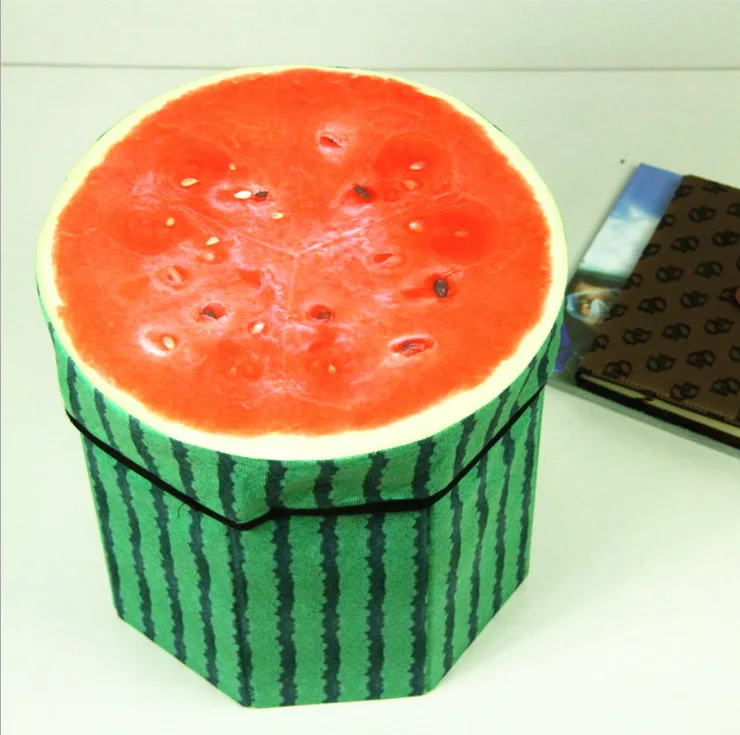 Amazon Hot Selling Fruit Design Round Foldable Storage Box Seat Storage Stool Cloth Organizer Fruit Stool Storage Box Ottoman