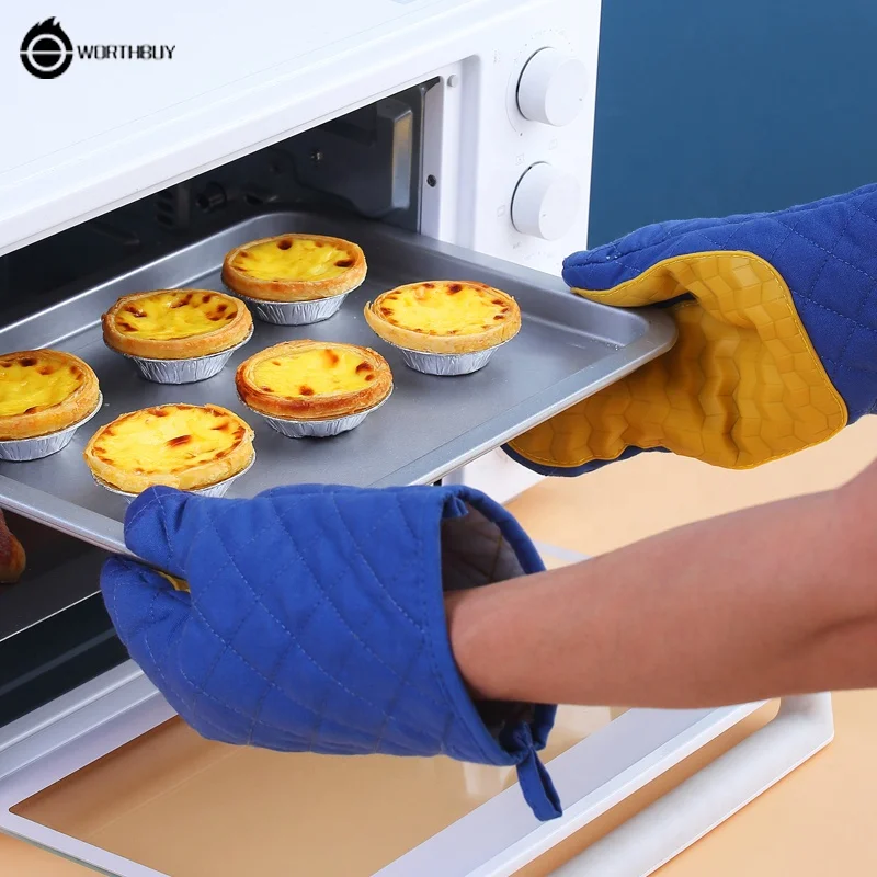 WORTHBUY Kitchen Cooking Camping Bake Gloves Microwave Oven Heat Resistant Gloves Baking BBQ Mitts Gloves