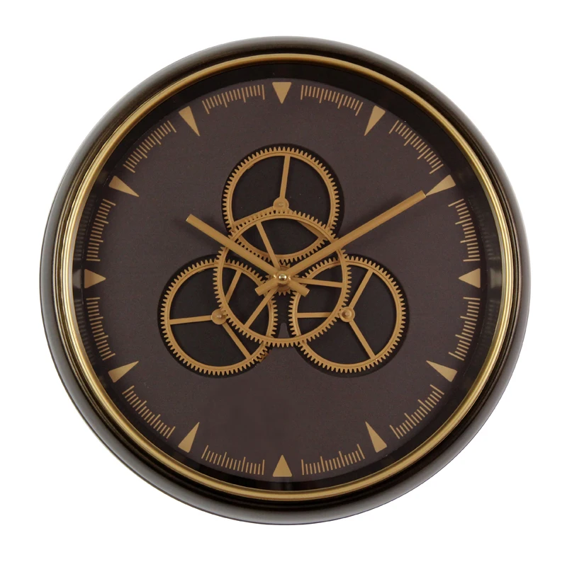 Китай, большая фабрика, хорошая цена, золотисто-коричневые часы, роскошная настенная 3d металлическая шестерня