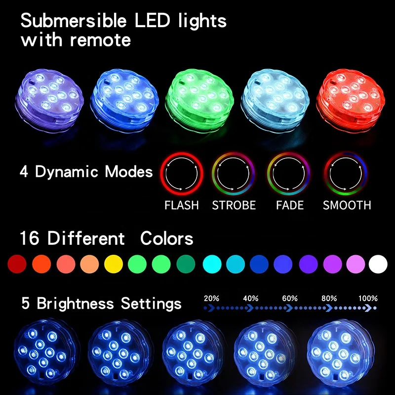 LED Swimming Pool Light RGB LED Colorful Underwater Lighting Pond Submersible Lamp for Wedding Party Celebration IP68