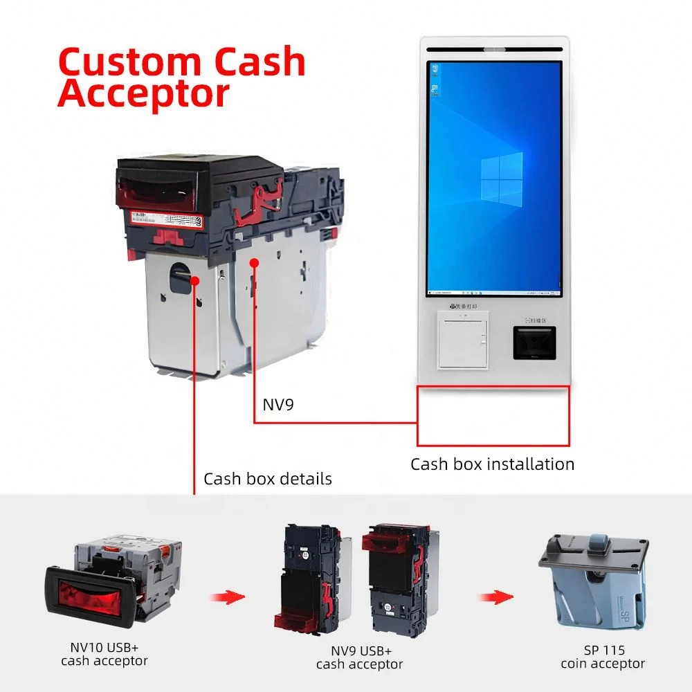 Hot Sales One-stop Order Kiosk Manufacturer 23.8' All in One Pc Touch Screen for Payment Kiosk With Cash Acceptor in Bank