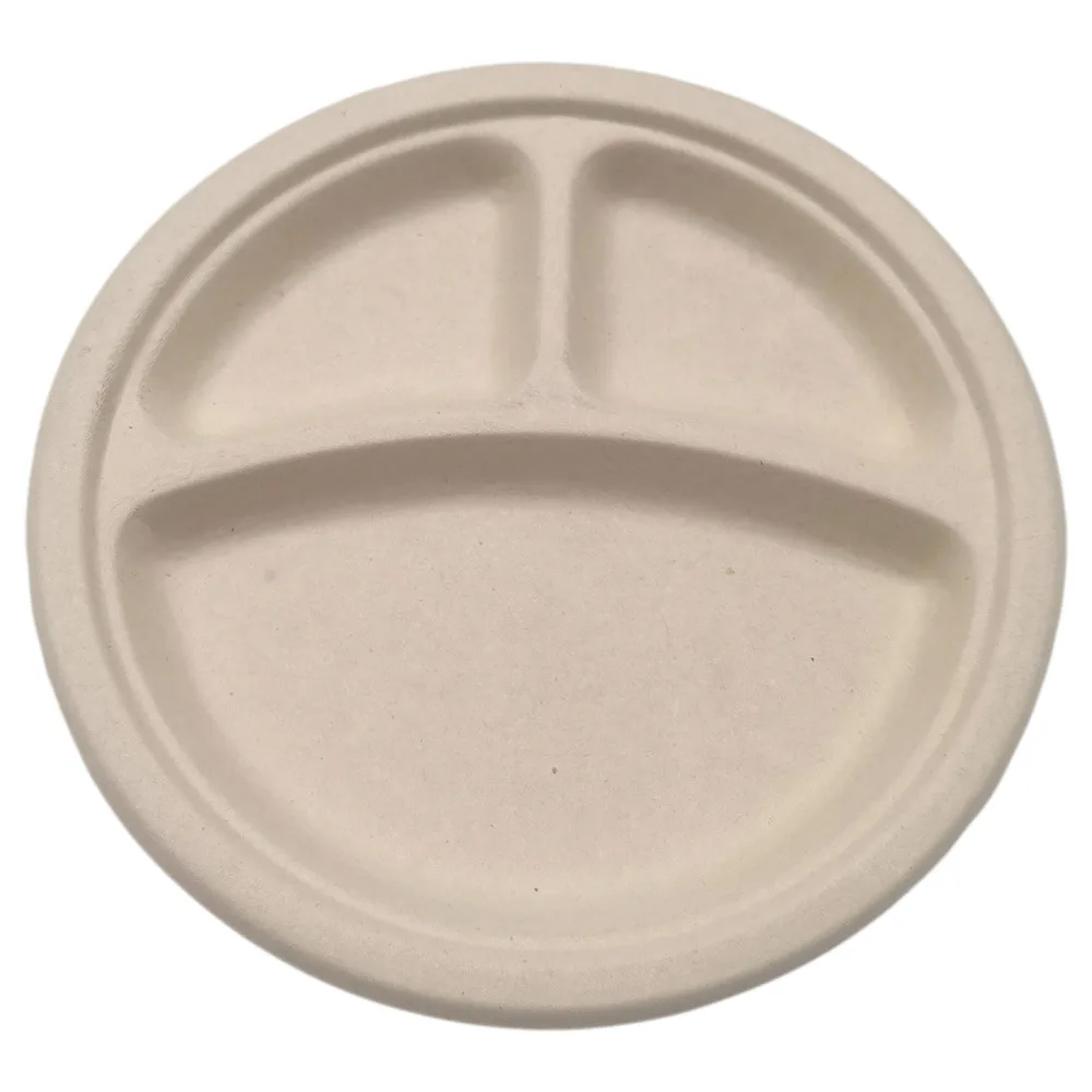 Factory Direct Sales 9 Inch 3 Grid Disposable Tableware Bagasse Pulp Bamboo Pulp Environmentally Friendly Plates