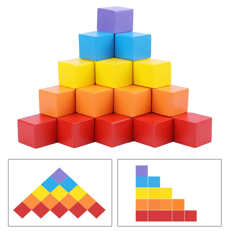 Different Sizes Wooden Cubes Toy Wooden blocks Cubes Building Blocks Baby Educational Color and Geometric Shape Colorful