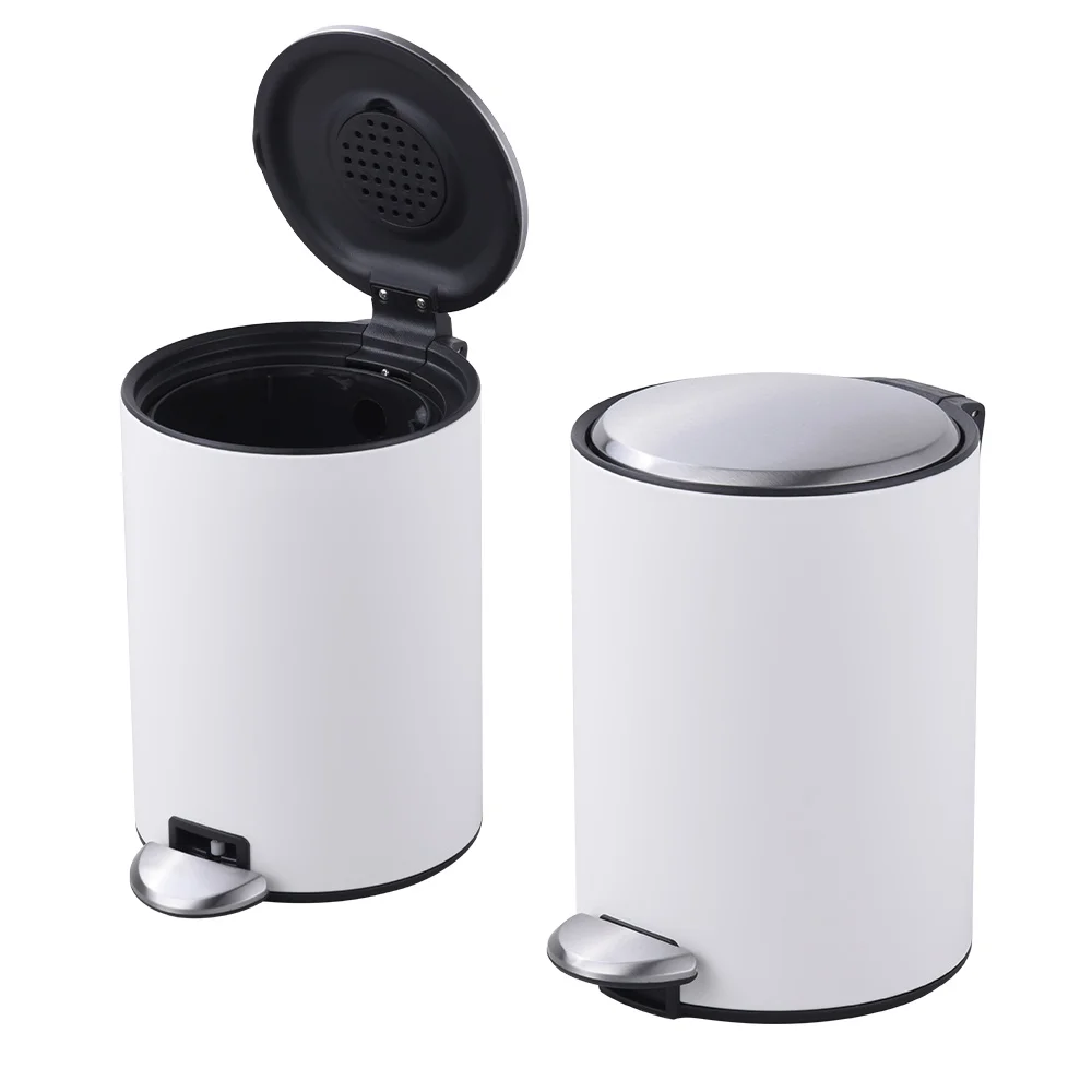 5L Round Bathroom Trash Can  Small Step Garbage Can with Removable Inner Bucket Soft-Close Metal Waste Basket with Foot Pedal