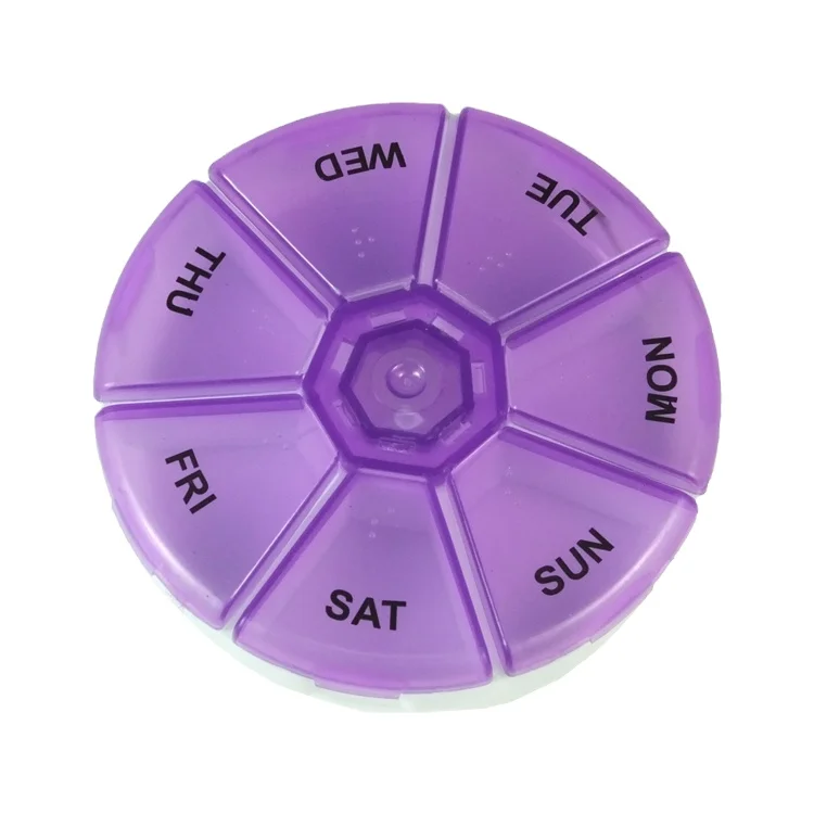 Portable Round 7 compartments pill case, 7 days pill container, Weekly Pill Organizer