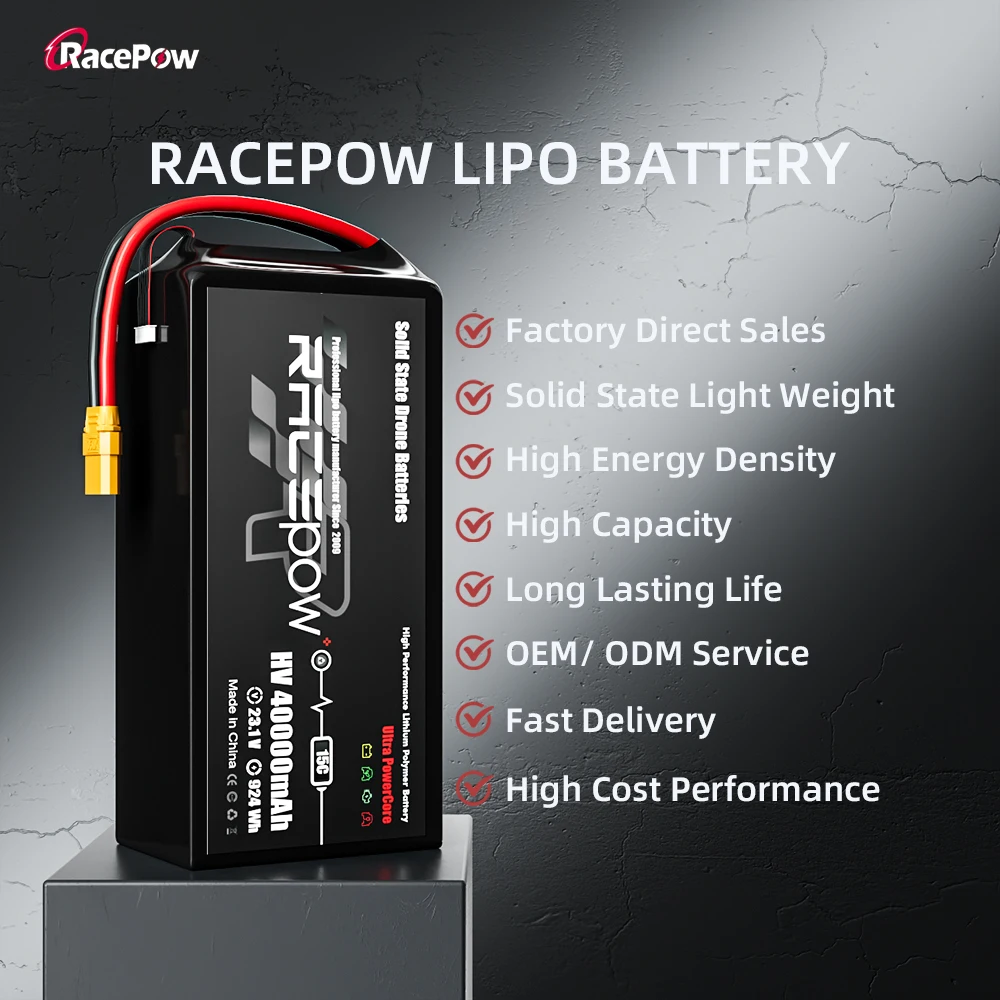 Racepow solid state battery 6S 12S 22000mAh 25000mAh 30000mAh 40000mAh Drone Uav / Industrial Uav/Fixed-Wind Vtol /Multirotor