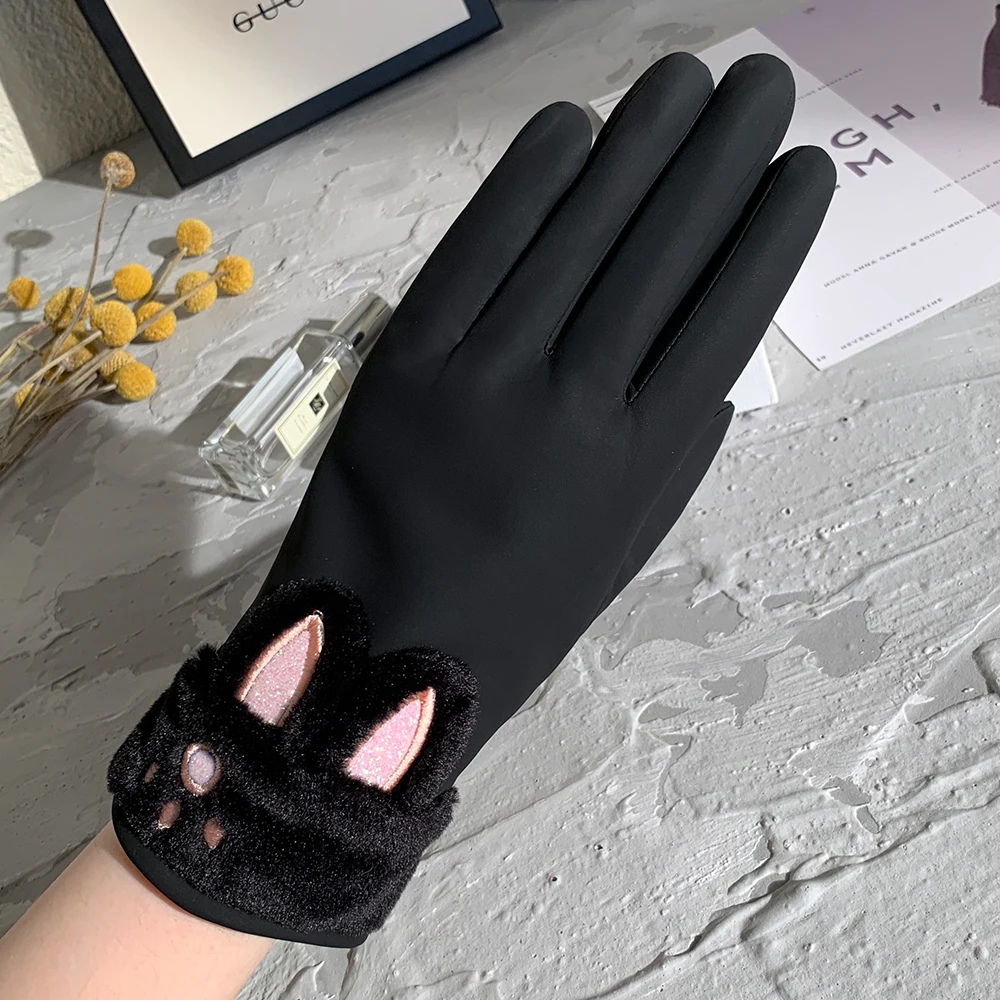 Осенне-зимние женские теплые перчатки для сенсорного экрана с милым медведем