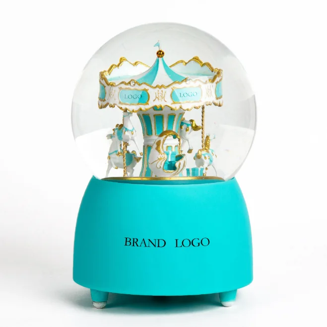 Custom logo gifts Resin Souvenir Water Globe luxury snow ball Music Automatic Snow Functions carousel horse Snow Globe with logo