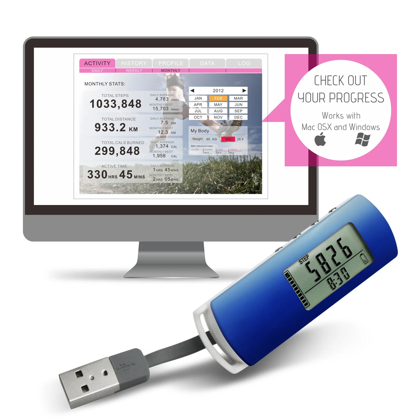 USB зарядка шагомер с функцией подсветки EL, оптовые поставки
