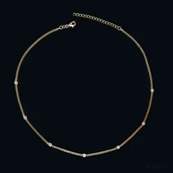 100% 925 Silver Fine Jewellery Women 18K Gold Plated Cuban Link Choker Zircon Bezel Chain Statement Necklaces