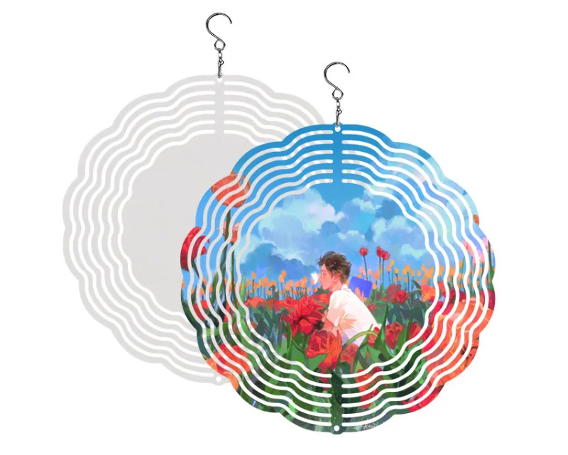 USA warehouse 8 inch round double side metal aluminum white plain sublimation wind spinner for garden decoration