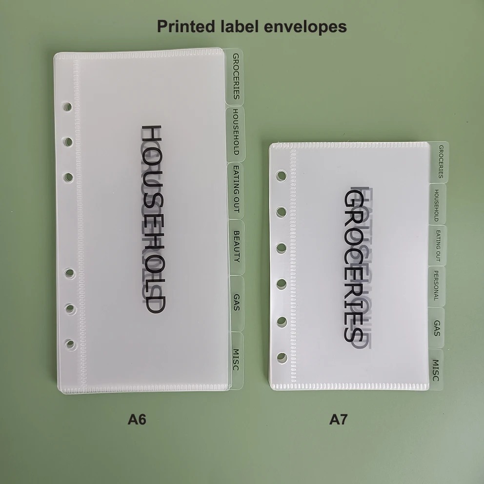 A5 A6 A7 Zipless Side Open Frosted Clear Cash Organizer Savings Challenge Pocket Budget Custom Printed Tabbed Binder Envelope