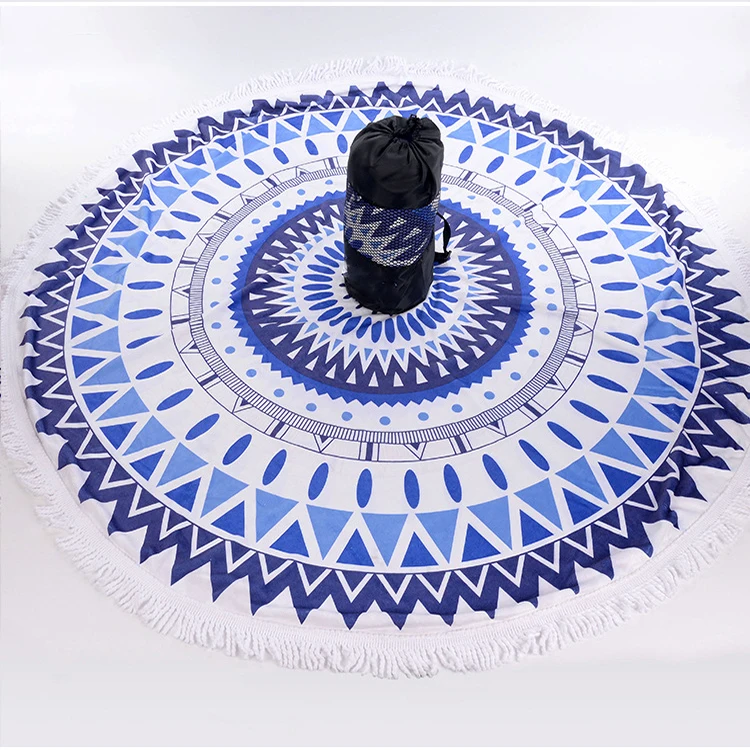 Custom logo towel beach wholesale luxury 100% cotton woven tassels high quality round beach towels