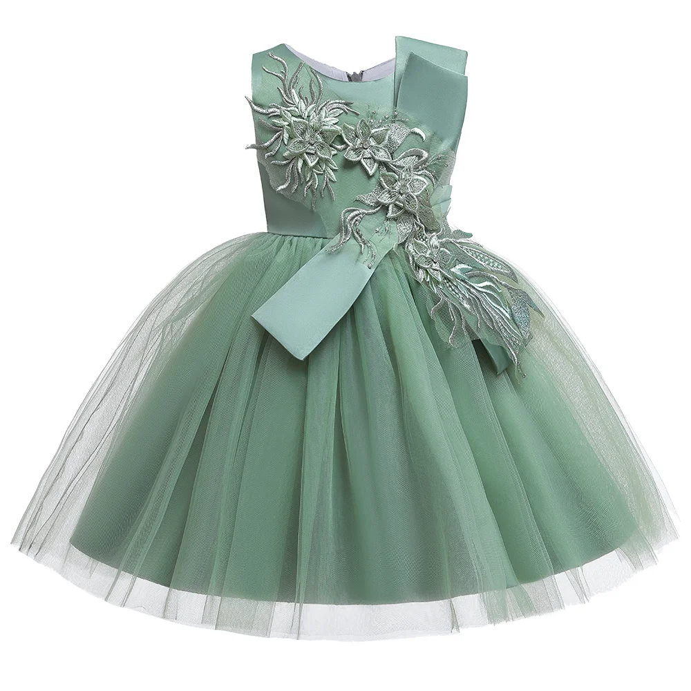 Hot Selling Ball Gown Frock Girls Lovely Satin Formal Dress Beautiful Applique Parties Age Group 3-10 Years Summer Season L5150