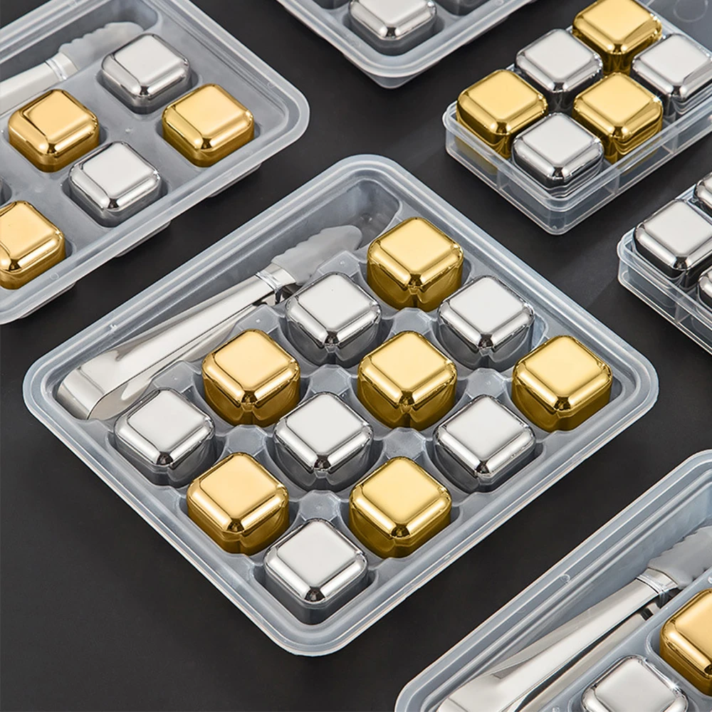 In Stock Metal Ice Cube For Drinking Whiskey Stones Ice Cubes Reusable For Coolers Food Grade Stainless Steel Whiskey Ice Cubes