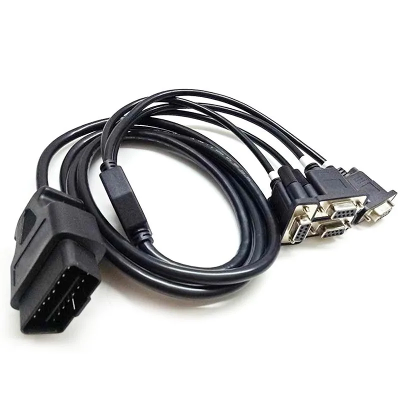 16pin Male OBD OBD II OBD2 To RS232 Serial VGA D-Sub 9 DB9 4 Female Port 5Way Cable For Car Diagnostics