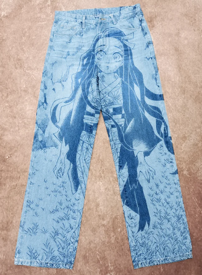 AeeDenim Denim Manufacturer Hand Painted Jeans All Over Print Denim Y2k Jeans Men
