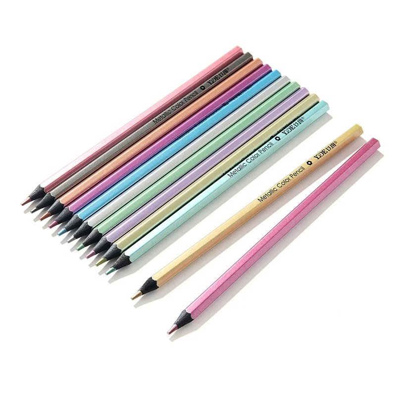 Customized Logo 7 Inch Hexagonal Shape Black Wood Metal Color Pencil Color Pencil Set For Drawing