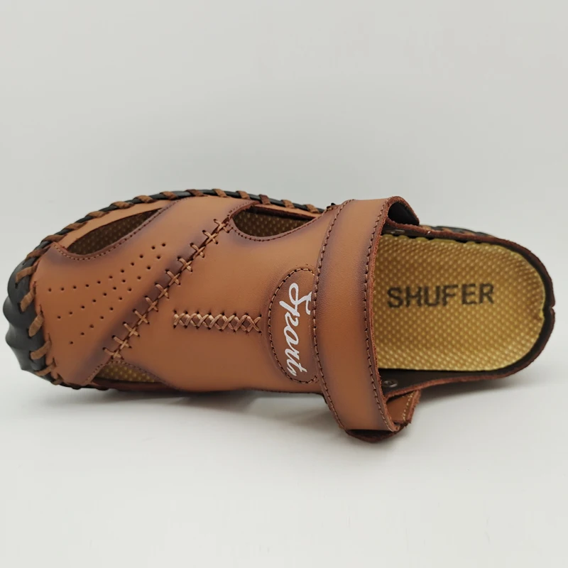 Men Leather Sandals Classic Summer Beach Shoes Large Size 48  Soft Anti Slip Men Hand Made Leather Sandal