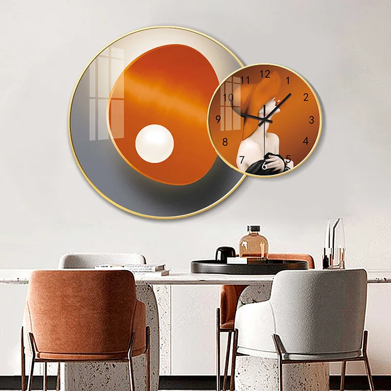 European crystal combination wall clock decoration, background wall clock decorative painting, silent wall clock