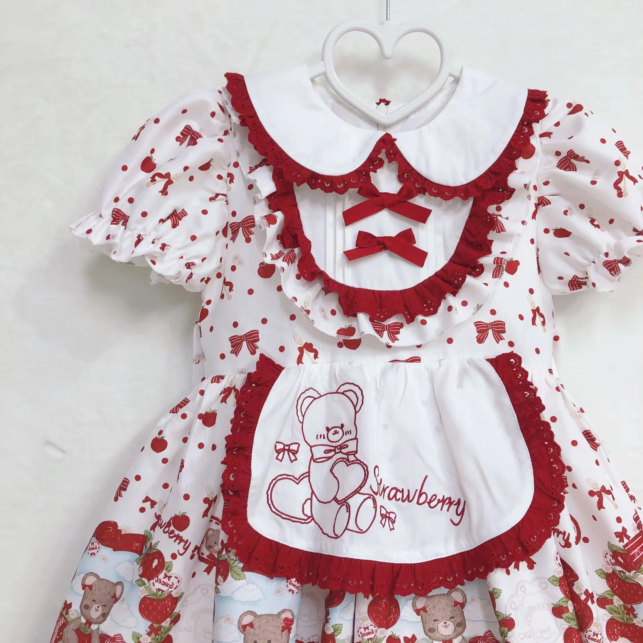 Sweet ruffles dress kid short sleeves dress cute Peter Pan collar embroidery baby spanish lolita girl dress