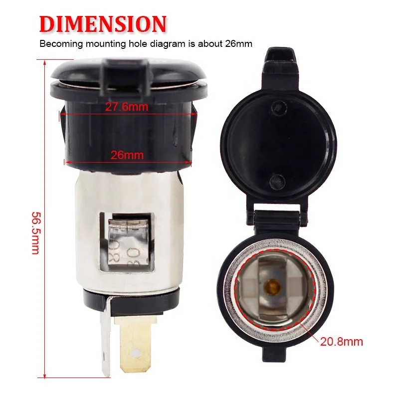 12V-24V 120W-250W Ceramic Inner Core Car Cig Cigarette Lighter Socket Connector with Waterproof Cover,Wires for Car Truck Marine