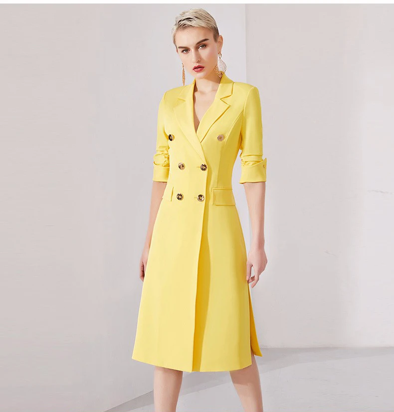 Custom factory wholesale Advanced Fashion yellow Deep Collar Waist Long Party Women Dress
