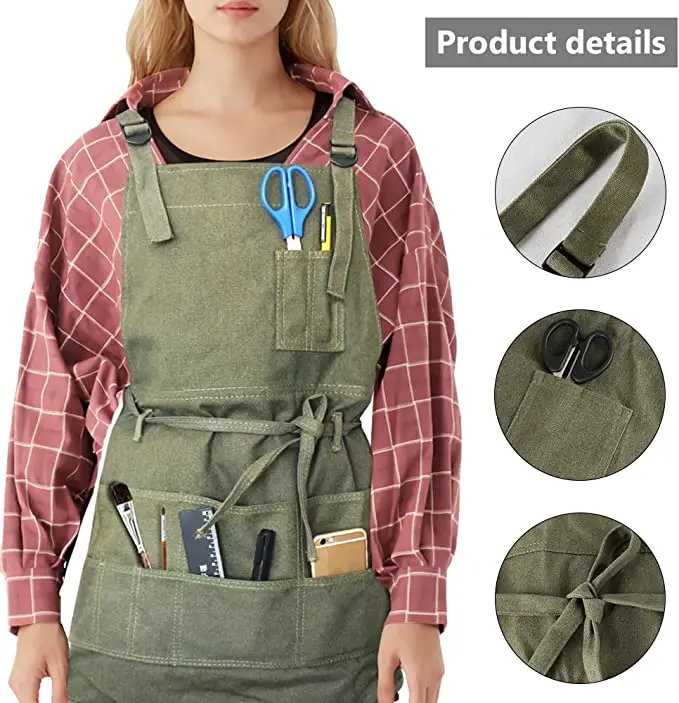 Canvas painting apron army green apron artist oil painting work gouache watercolor pinafore gardening apron