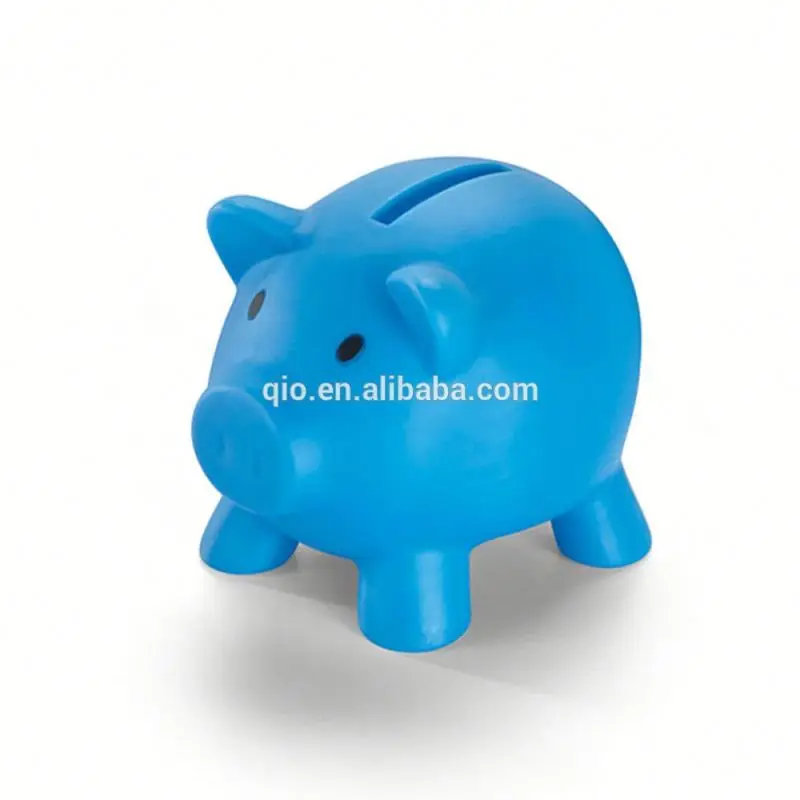 piggy shaped plastic pvc coin bank and money box coin can with bottom lid