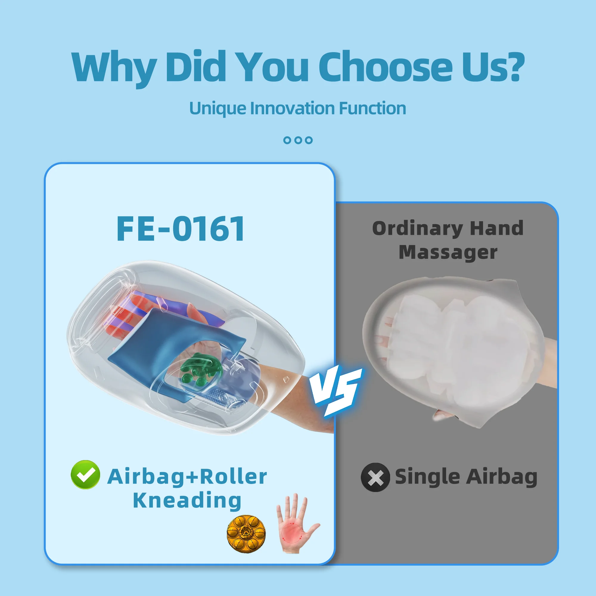 cooling wireless cordless vibrating shaped splints arthritis roller hand massage hand machine for hand with heat and compression