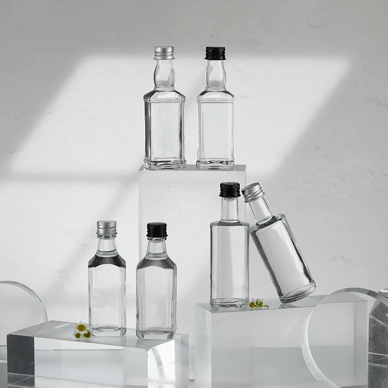 Logo Custom 50ml 100ml Wholesale Empty Mini Liquor Glass Shot Bottles With Aluminum Cap For Liquor