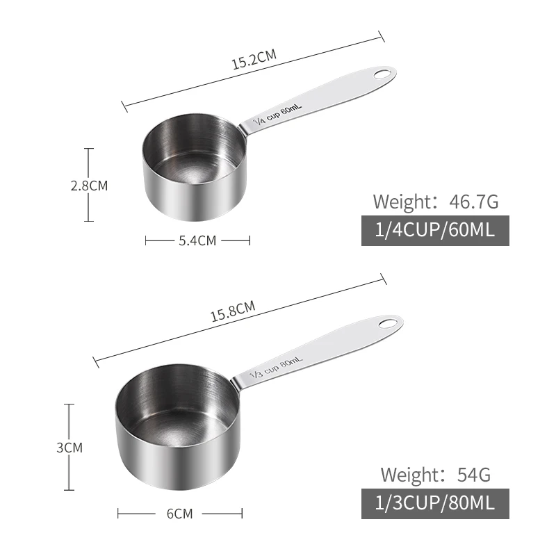 Stainless Steel Measuring Cup Set of Four Pieces Advanced Stackable Spoon Gift Dry Liquid Ingredient
