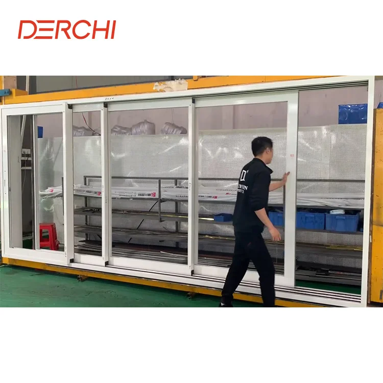 Interior European style heat insulation aluminium sliding door grill design  with security fly screen
