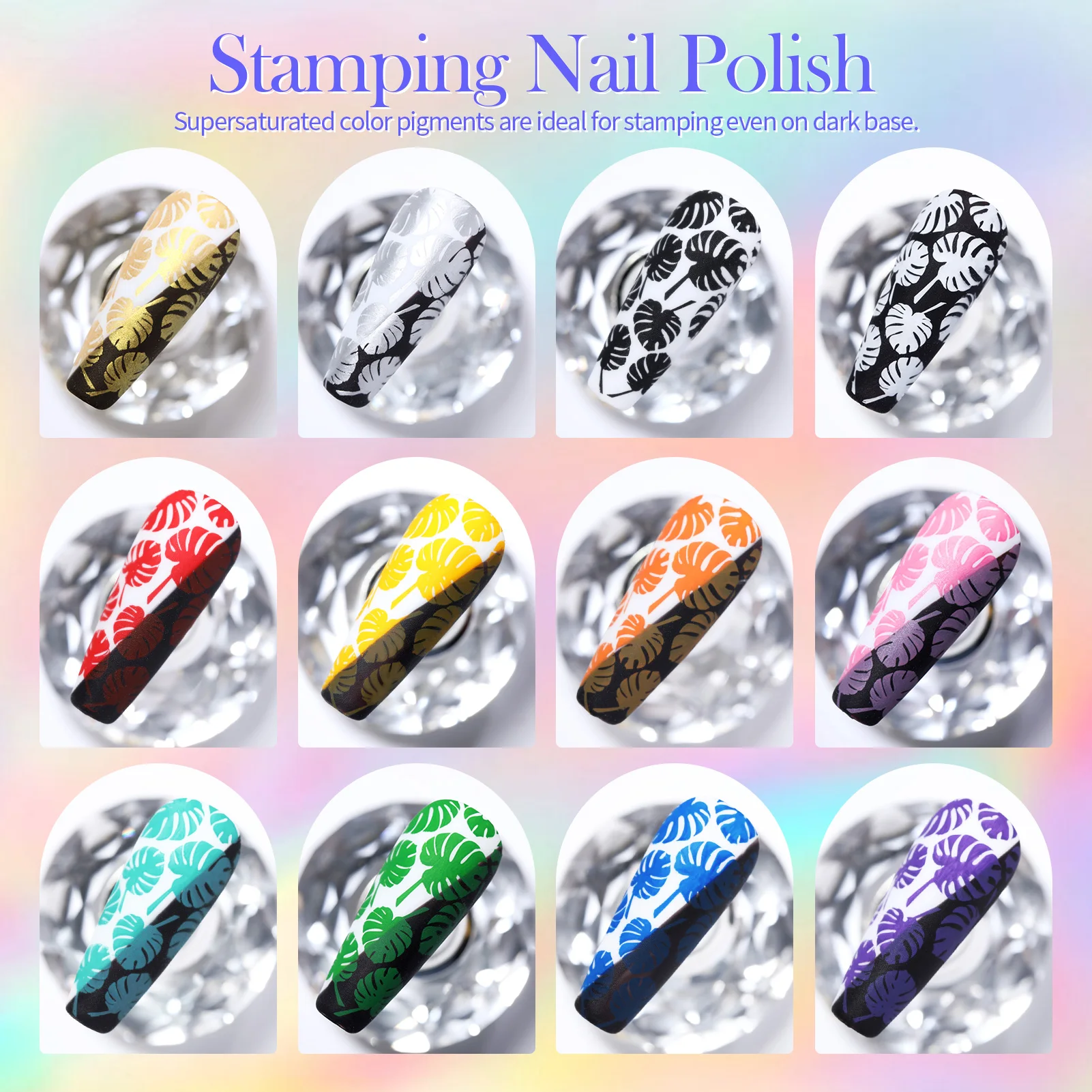 BORN PRETTY 12 Colors 10ml Nail Stamping Polish Set Black White Gold Silver Nail Art Plates Stamp Oil