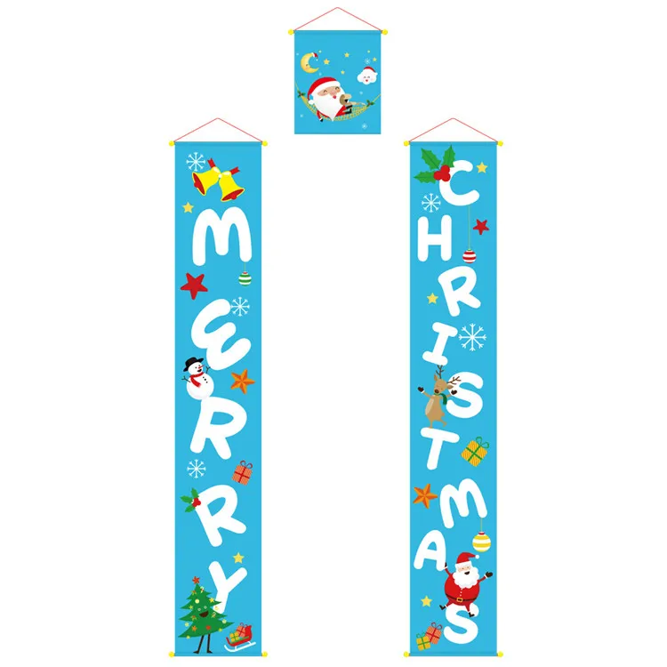 Merry Christmas Couplet,Cute Santa Snowman Wall Door Hanging Banner Ornament Porch Logo Couplet Home Party Decoration