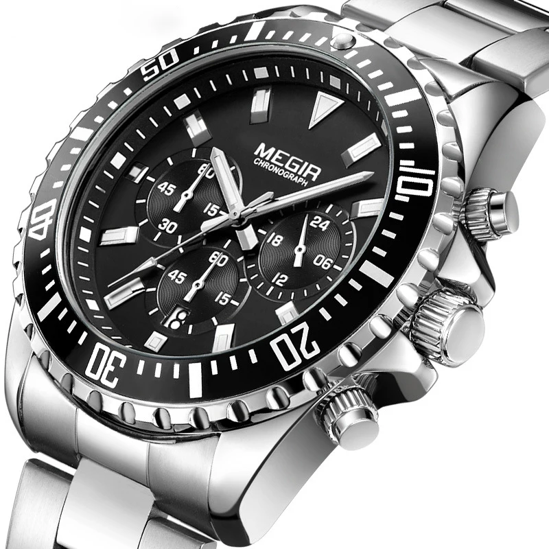 Luxury Business Quartz Watch Men Brand MEGIR Clock Relogio Masculino Male Stainless Steel Chronograph Wrist Watch