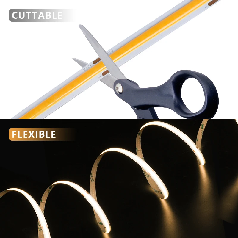Factory Direct Sale DC24V 12V 90 High CRI Dotless Led Cob Strip 480Leds 220V LED Lights Strip COB Flexible Smart LED Lightings