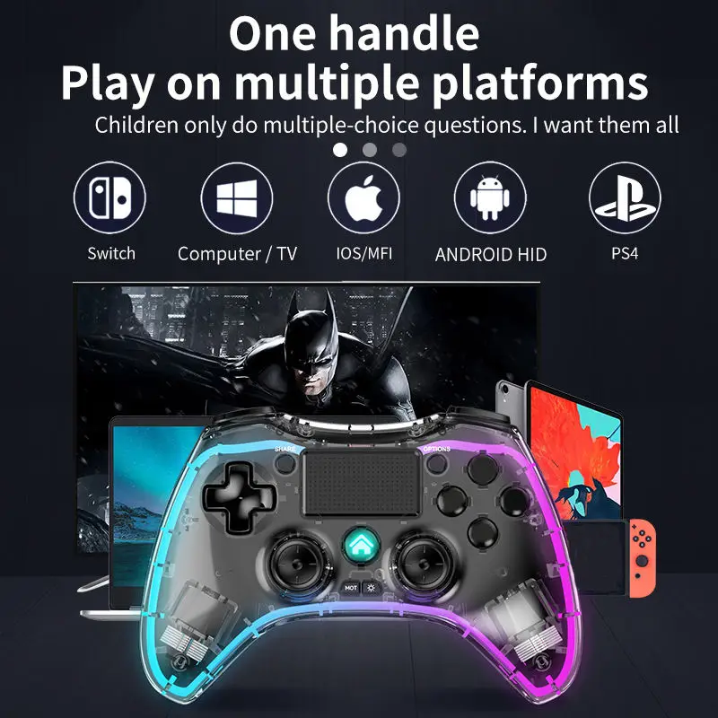 ps4 joystick Wireless breathing controller Video Game Gamepads RGB Wireless Pro Controller