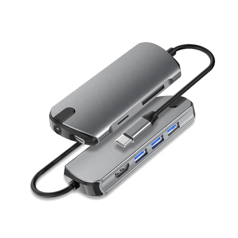 BASIX usb c hub 8 in 1 USB PORT date transmission PD fast charging port type c hub with LAN port SD usb hub card reader