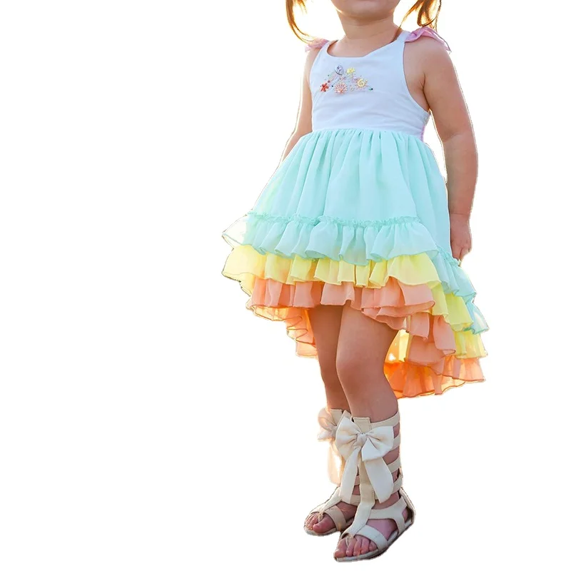 Embroidery little girls princess party dresses 2023 Spring  for girls colorful  dresses sweet dress for kids girls