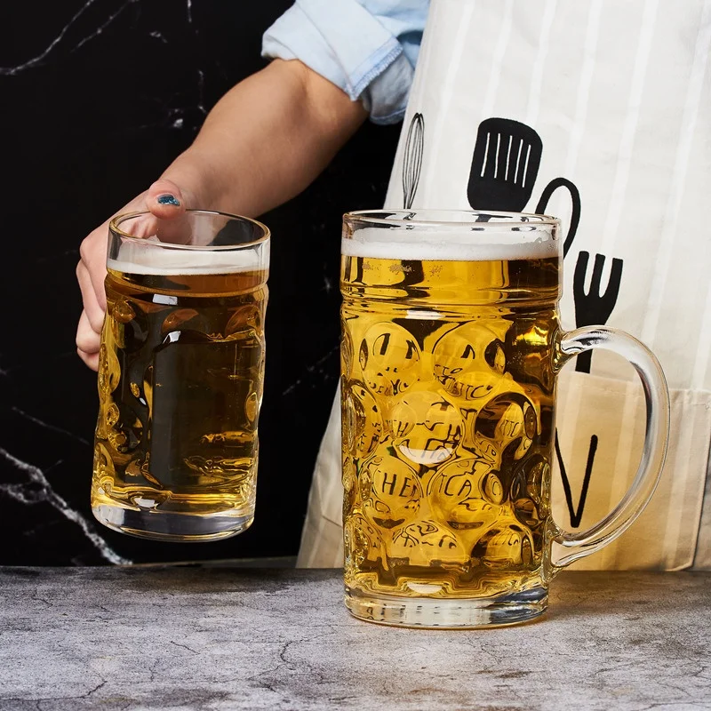 Factory Wholesale German Style Heavy Large 1 Liter Blown Beer Mug World Football Wine Glass Cup Beer Glass