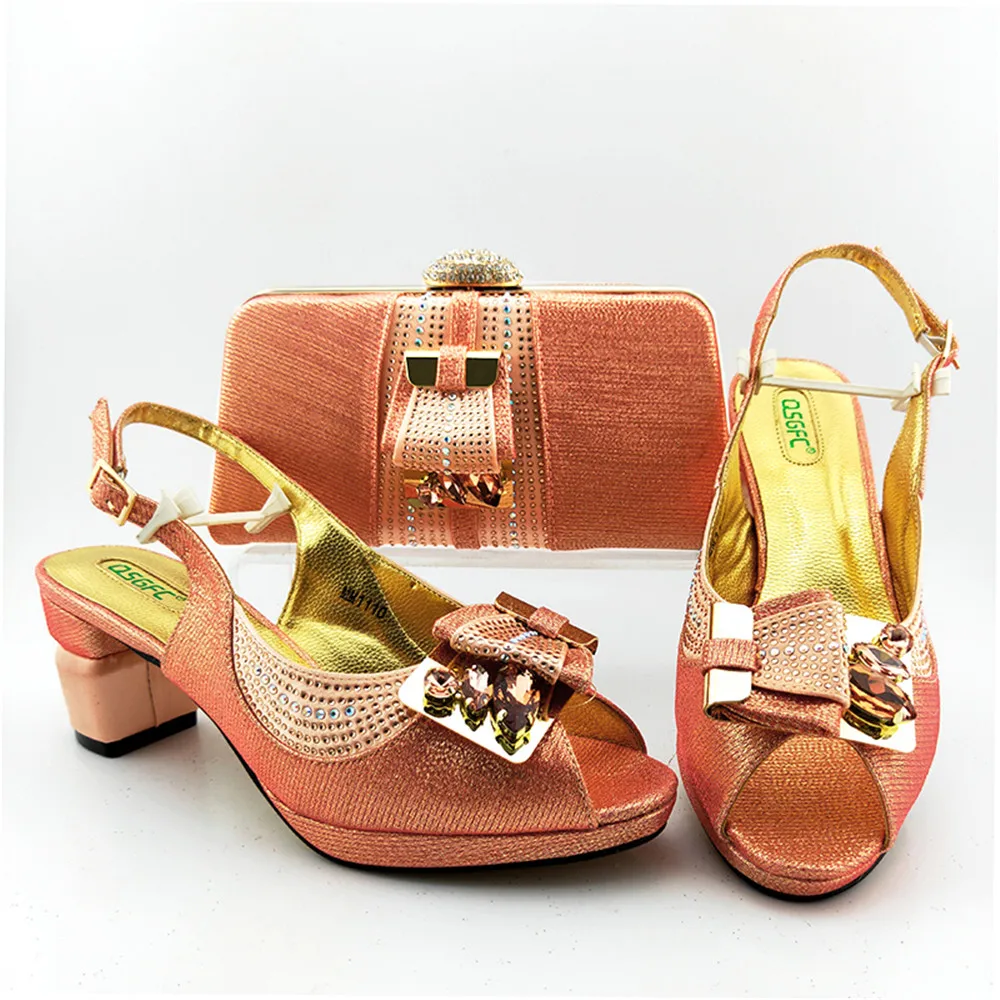 latest fashion ladies party shoes with matching bags set flat heel platform shoes decorated with stones  EF41