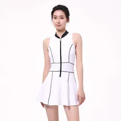 Spring/summer 2022 New clash-colored nude sports tennis fitness dress Zip-up sexy slimming sleeveless yoga wear