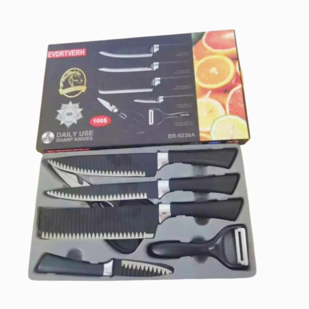 Black Wavy Six-Piece Knife Set 238A Stainless Steel Kitchen Knife Set Foreign Trade Color Box Gift Box